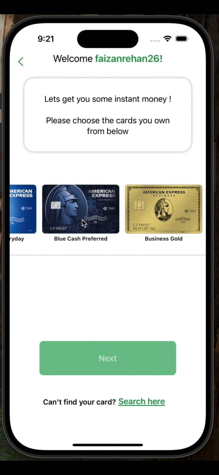Swipe It — Card selection